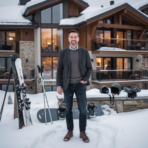 Hübsche Balkone mit Blick auf die verschneiten Skigebiete.